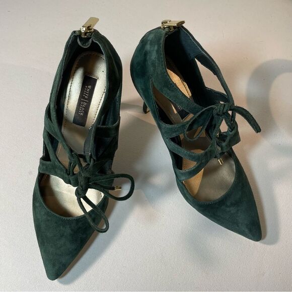 White House black market Money Green Suede Lace Up Heels 9 - Picture 10 of 10